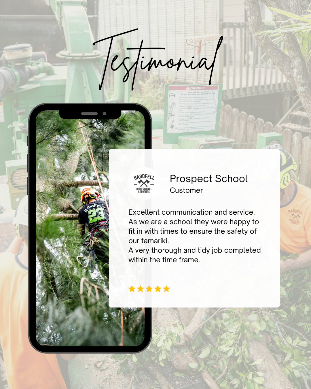 Prospect School testimonial for Hardfell’s professional school tree services